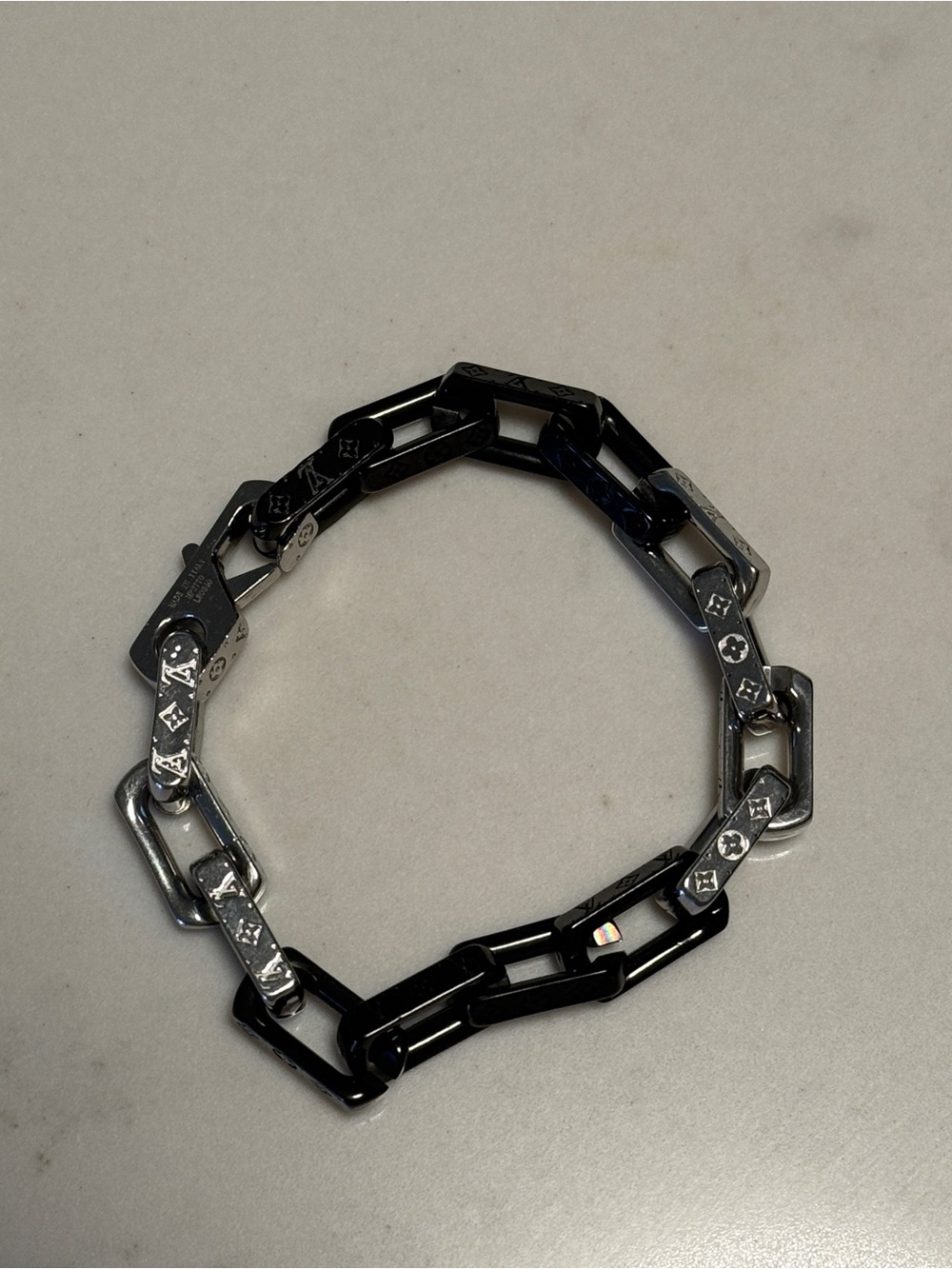 Black and Silver Link Bracelet men’s Monogram Chain Bracelet